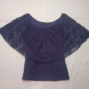 Heart Soul Shirt Women's Lace Top Size Small Navy Floral Drape Lagenlook Blouse